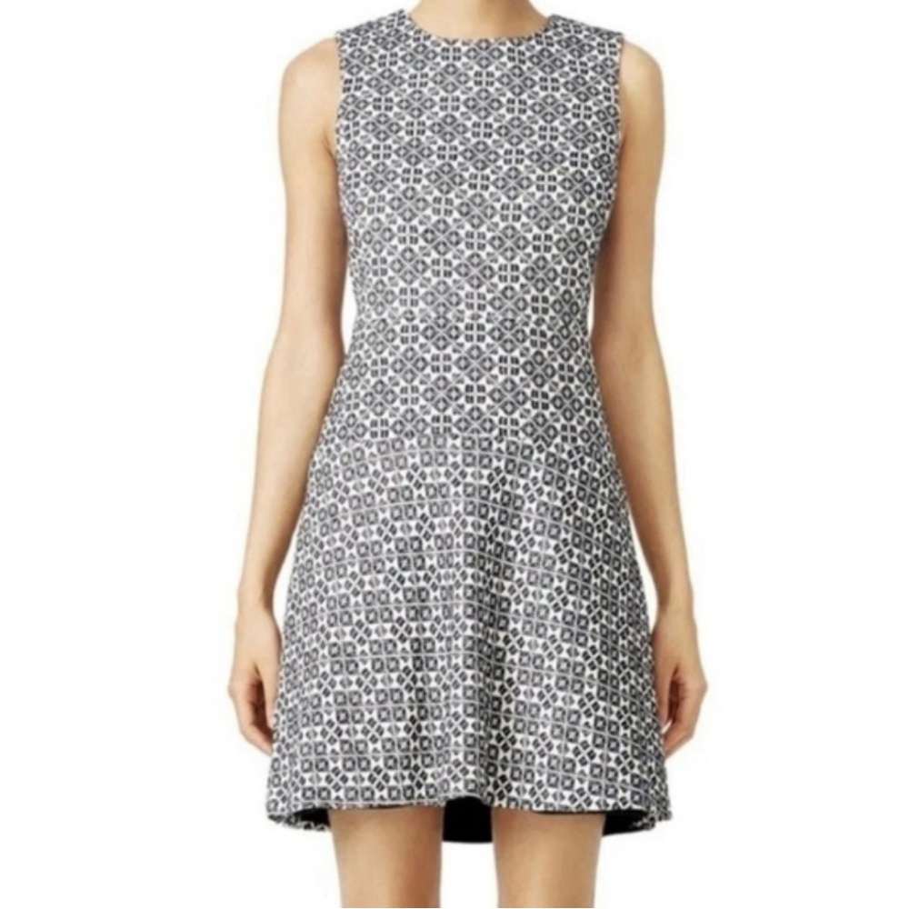 Tory Burch Burlap Navy and White Geometric Fit & Flare Mini Dress